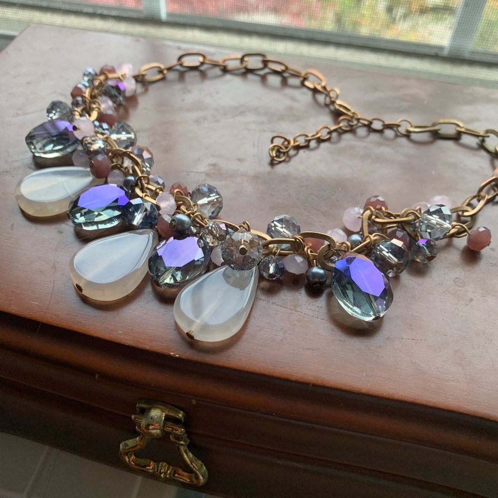 Chic Purple and gold sparkling gem bead Necklace